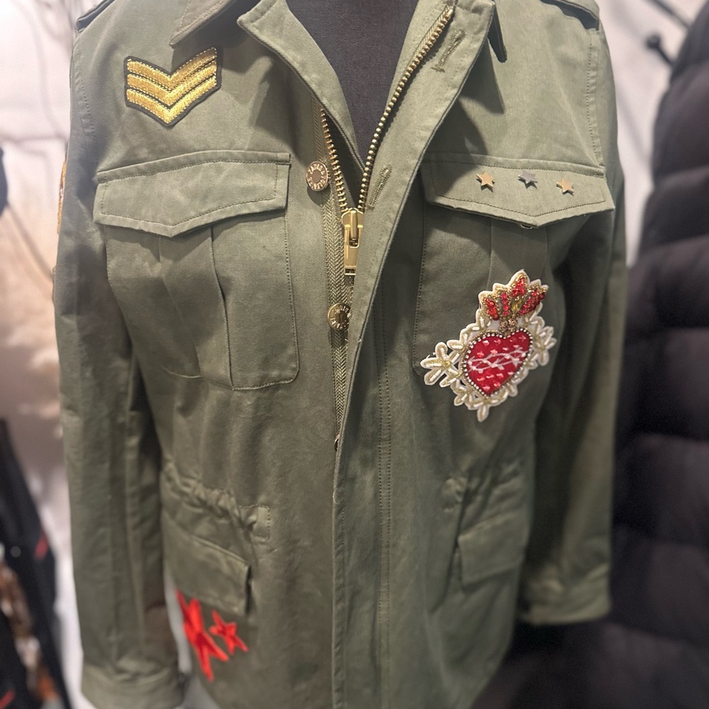 Zadig & Voltaire Olive Utility Jacket with Embroidered Patches